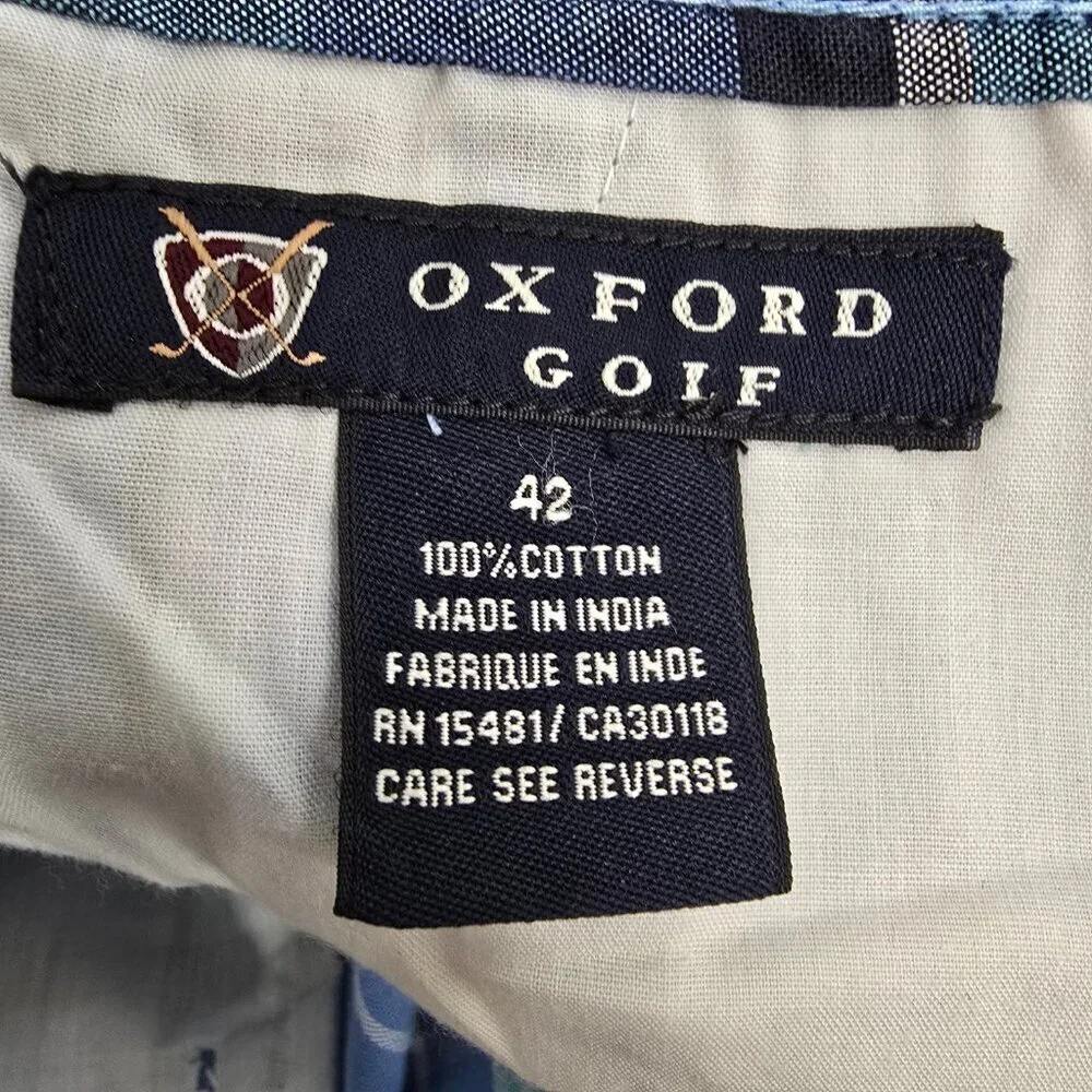 NWT Oxford Golf Blue White Tartan Plaid Cotton Flat Front Chino Shorts